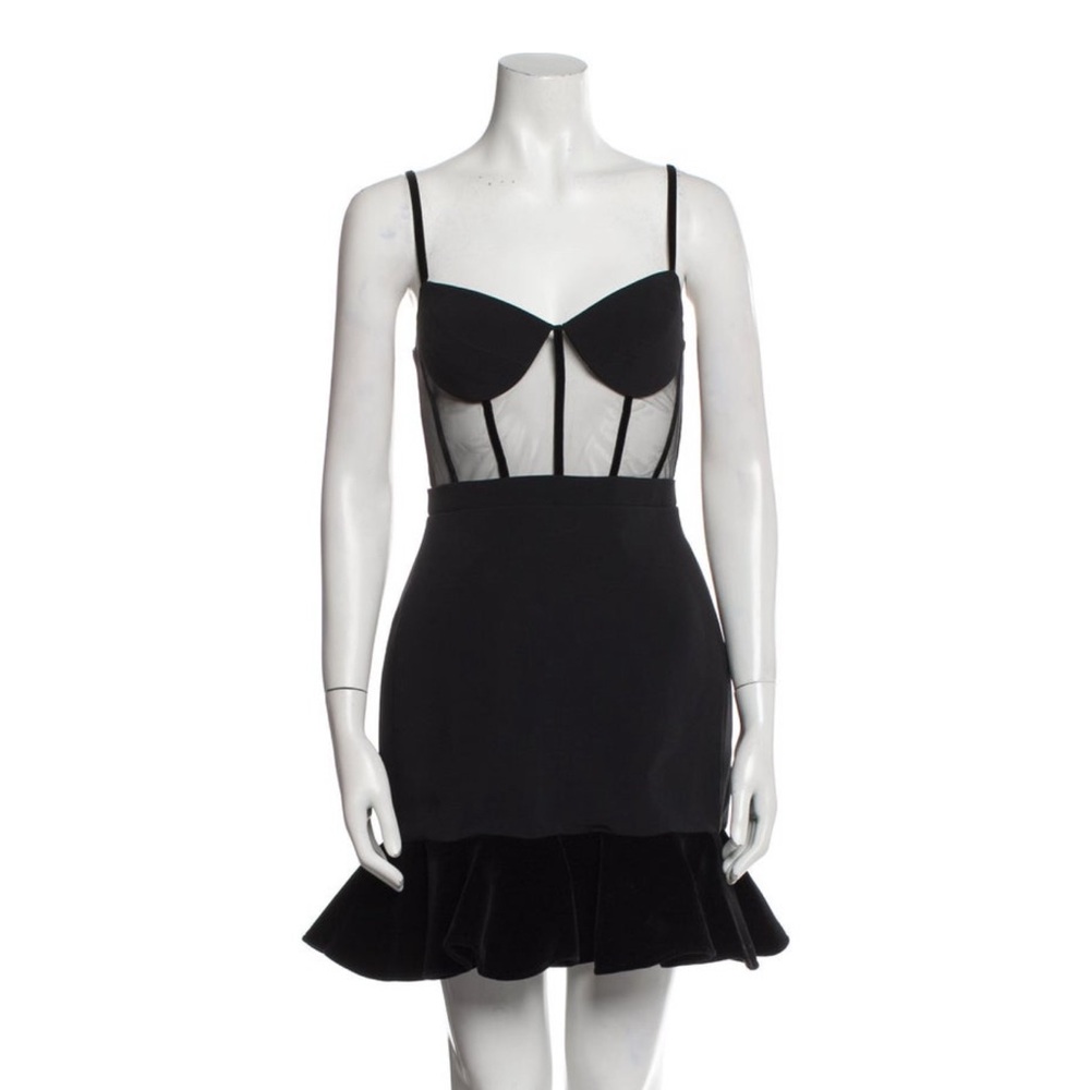 NWOT David Koma Black Mini Ruffle-Hem Dress UK 10 US 6 - Picture 6 of 7